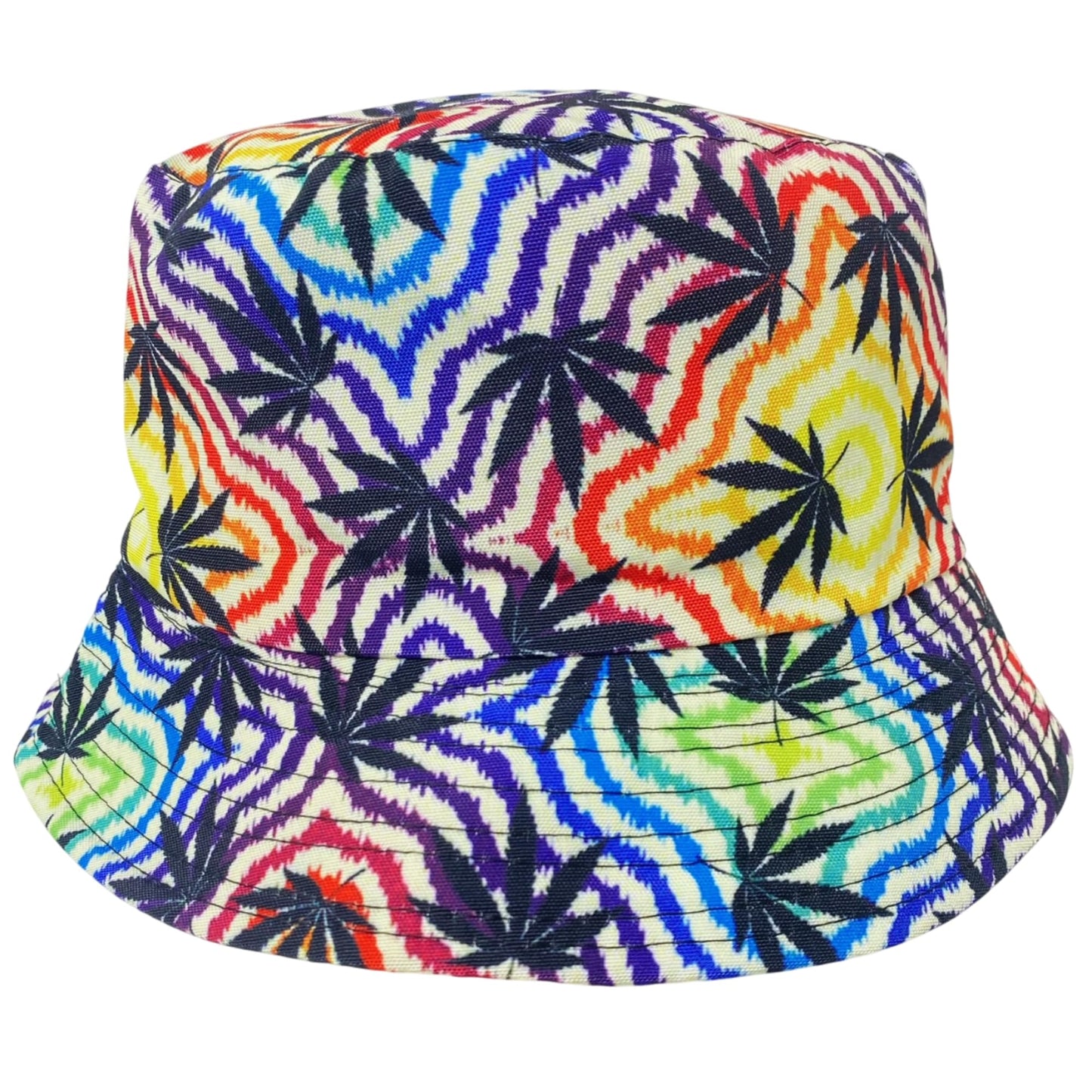Unisex Marijuana Tie-Dye Bucket Hat Reversible Double-Side-Wear Packable for Travel, Outdoors, and Beach