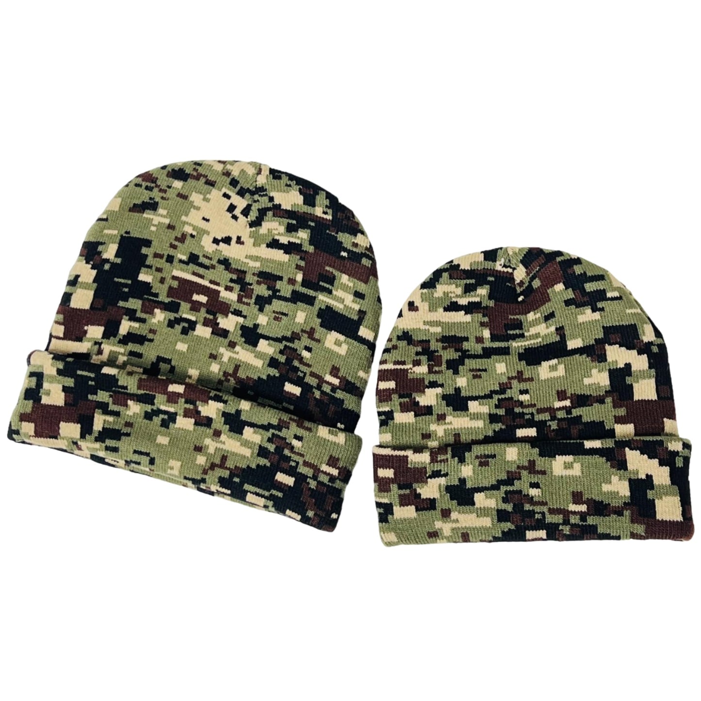 Super Soft Adult & Child Camo Print Winter Knit Beanie Set