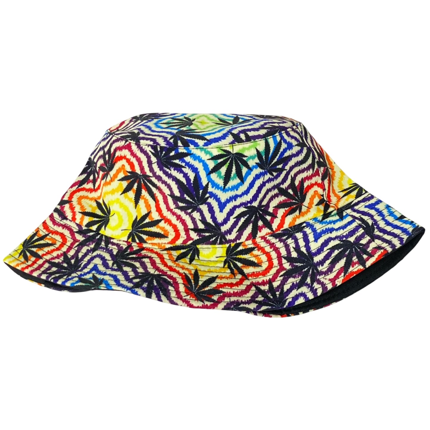 Unisex Marijuana Tie-Dye Bucket Hat Reversible Double-Side-Wear Packable for Travel, Outdoors, and Beach