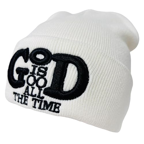 Roytrense Unisex 3D Embroidered God is Good All The Time Winter Knit Beanie