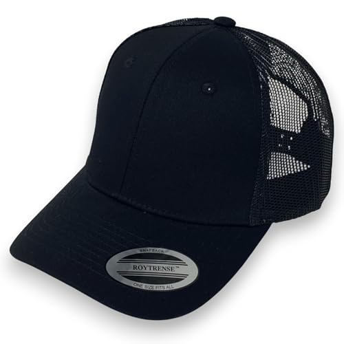 Classic Solid Black Mesh Trucker Hat - Adjustable Snapback Cap for Men & Women - Casual & Sporty Style