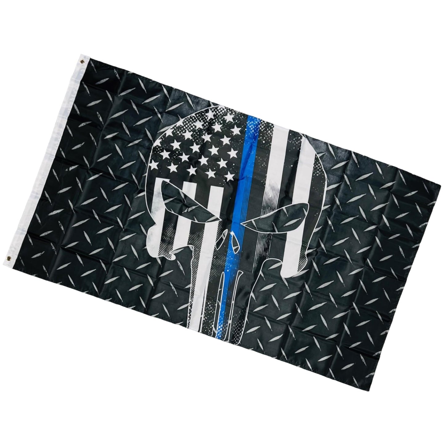 Double Stitched Police Support Blue Line Skull 3X5 Flag