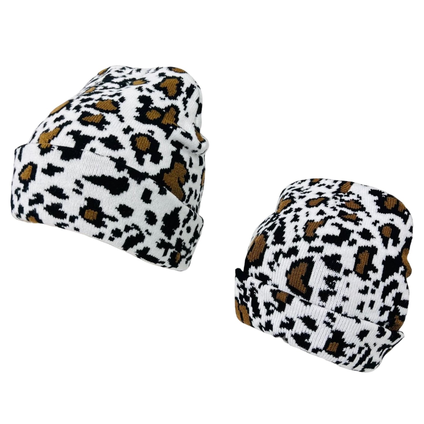 Super Soft Adult & Child Animal Print Winter Knit Beanie Set