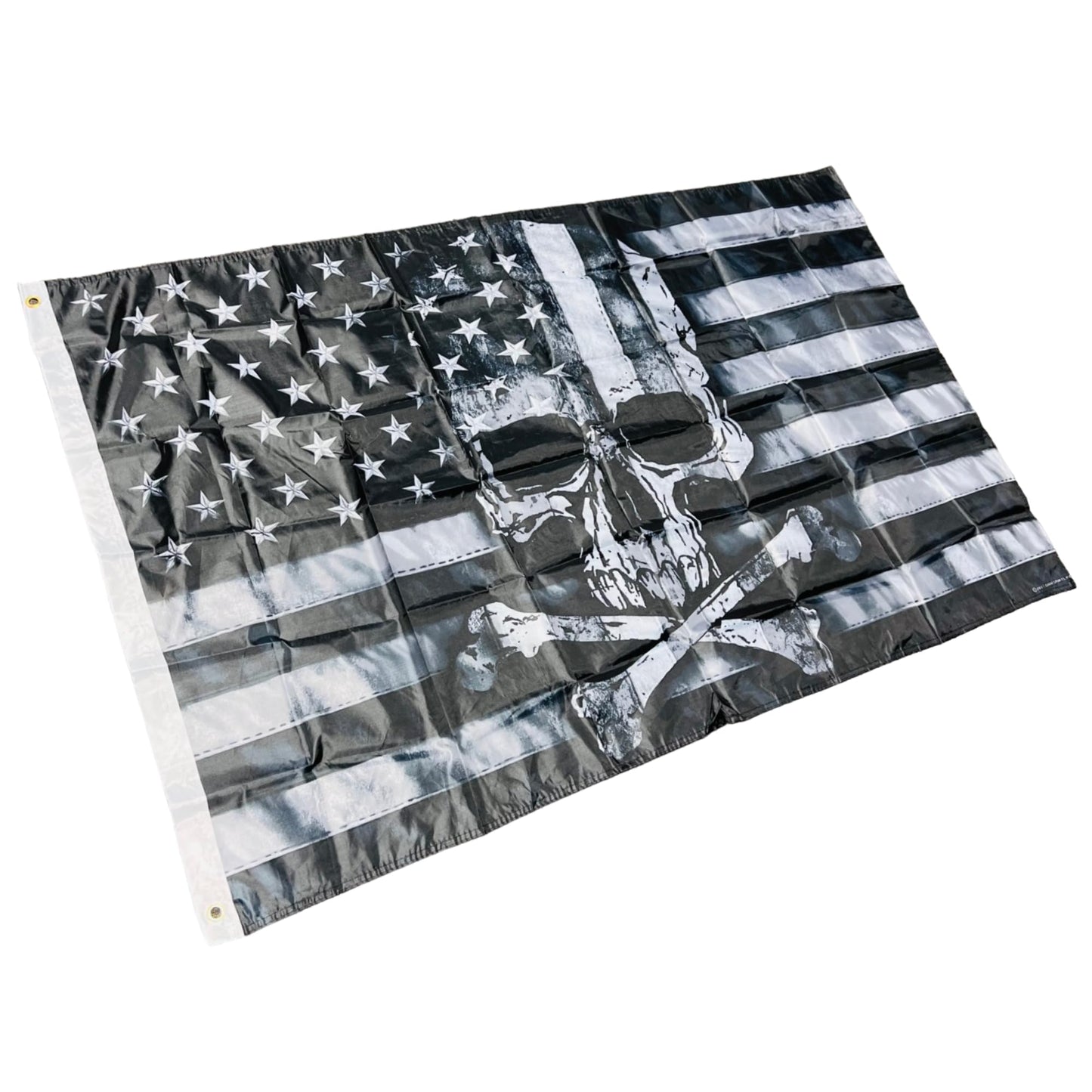 Double-Stitched Skull & Crossbones Black & White American 3X5 Flag