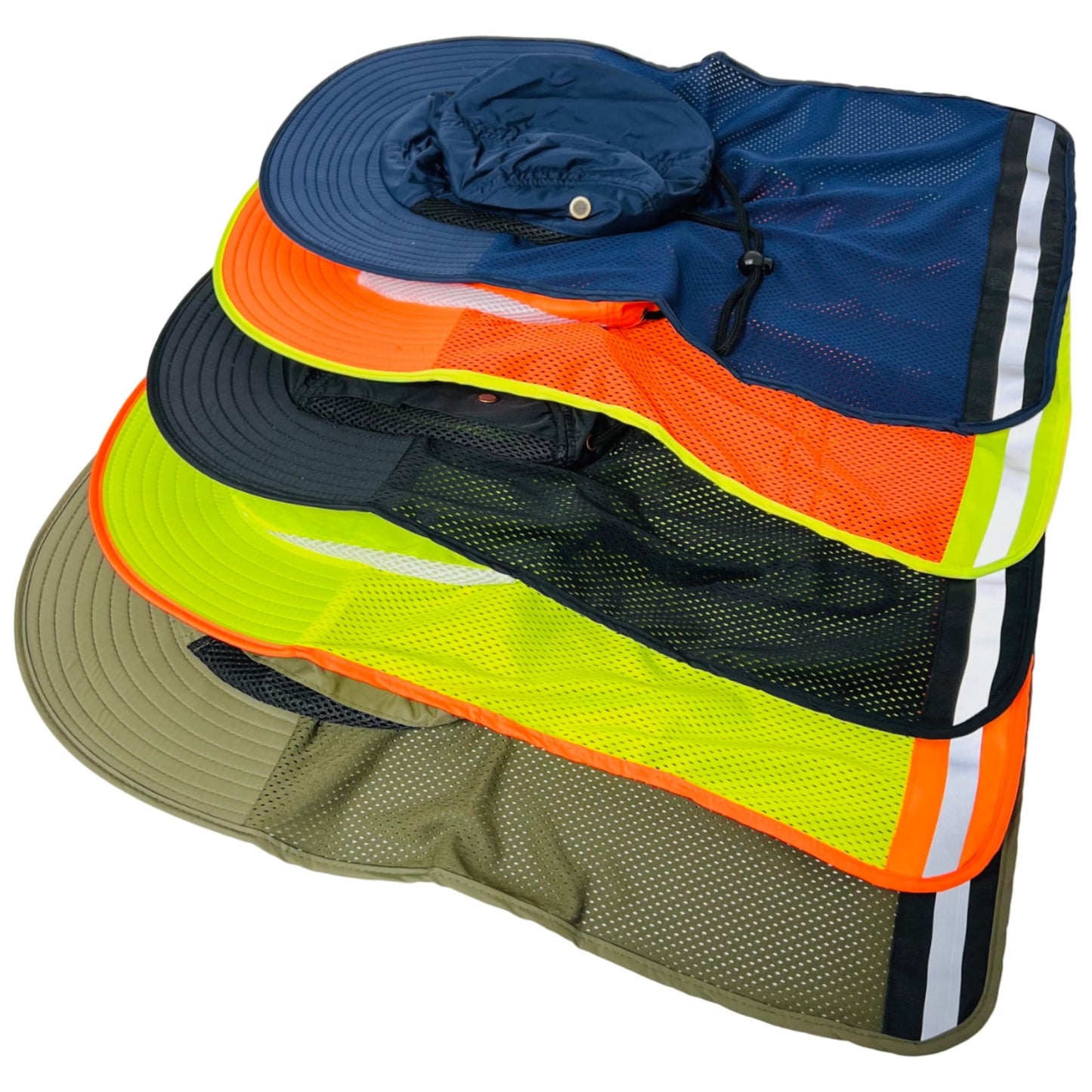 Packable and Adjustable High Visibility Mesh Boonie Sun Hat with Neck Flap and Reflective Stripe