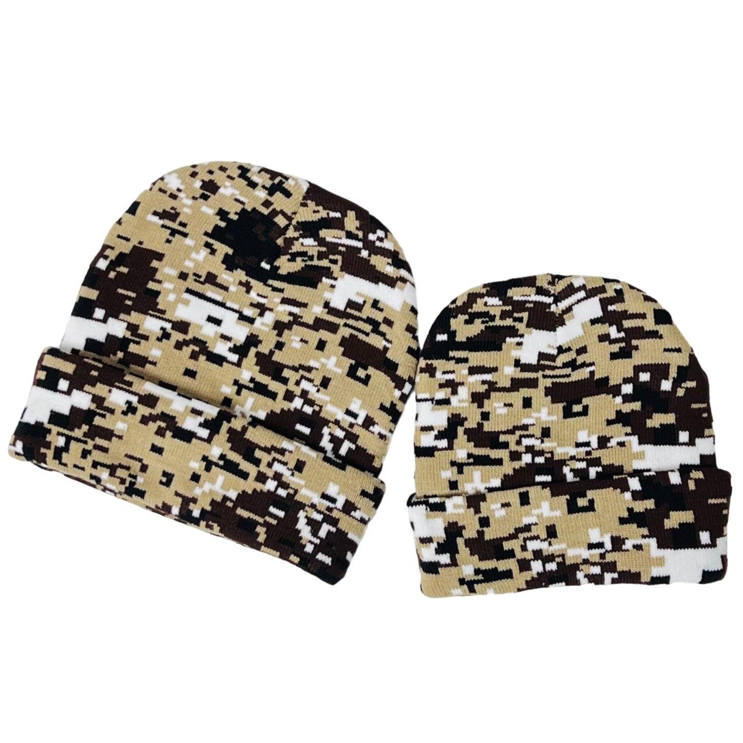 Super Soft Adult & Child Camo Print Winter Knit Beanie Set