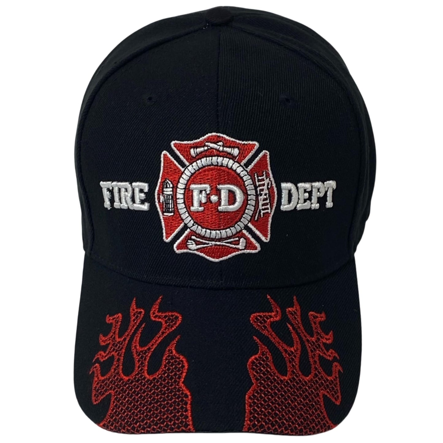 Unisex Embroidered Fire Department Baseball Cap – Patriotic Firefighter Hat with Embroidered Flames on Bill