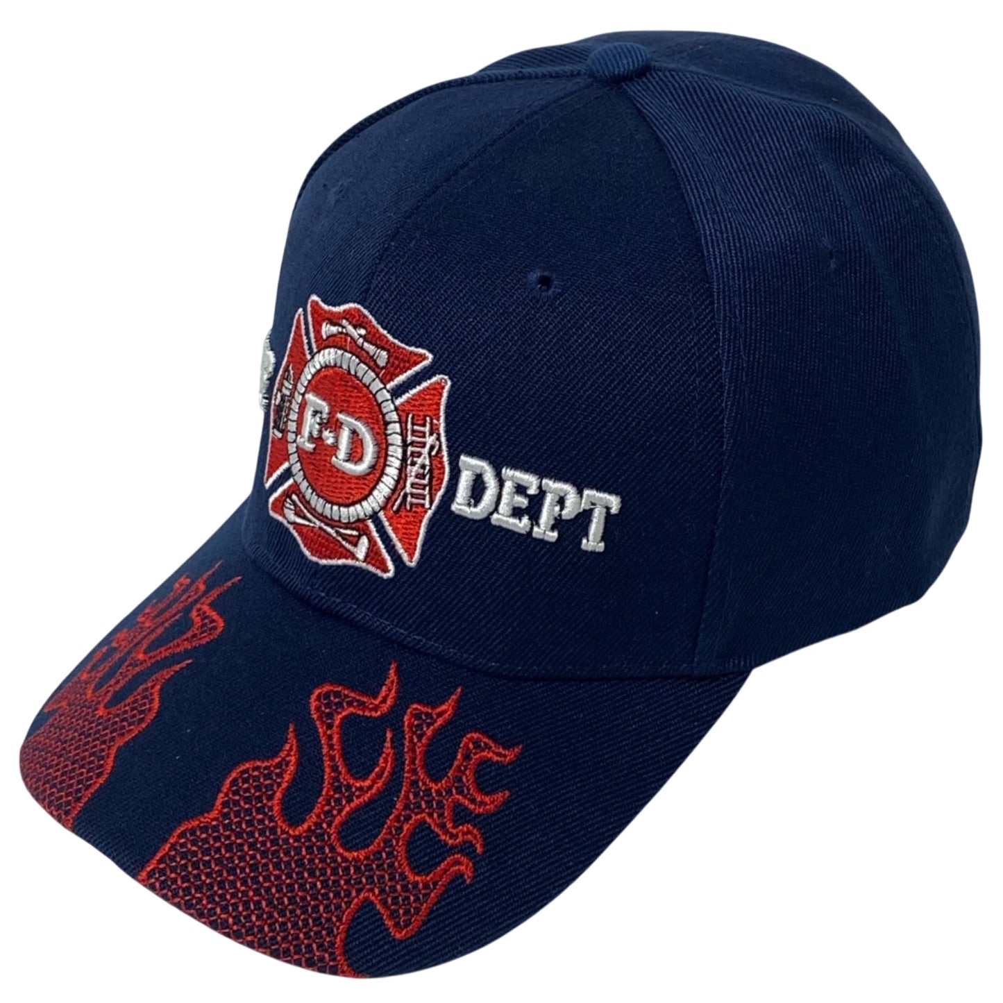 Unisex Embroidered Fire Department Baseball Cap – Patriotic Firefighter Hat with Embroidered Flames on Bill
