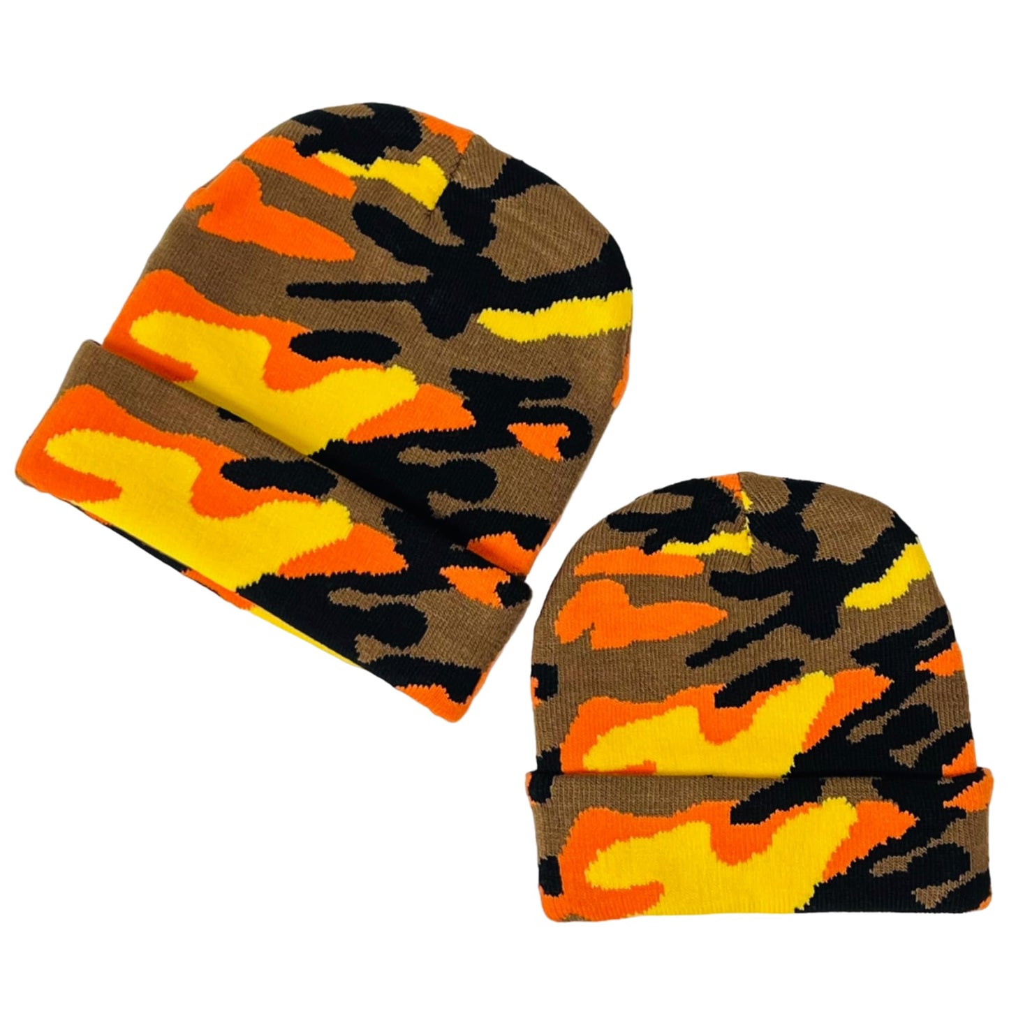 Super Soft Adult & Child Camo Print Winter Knit Beanie Set