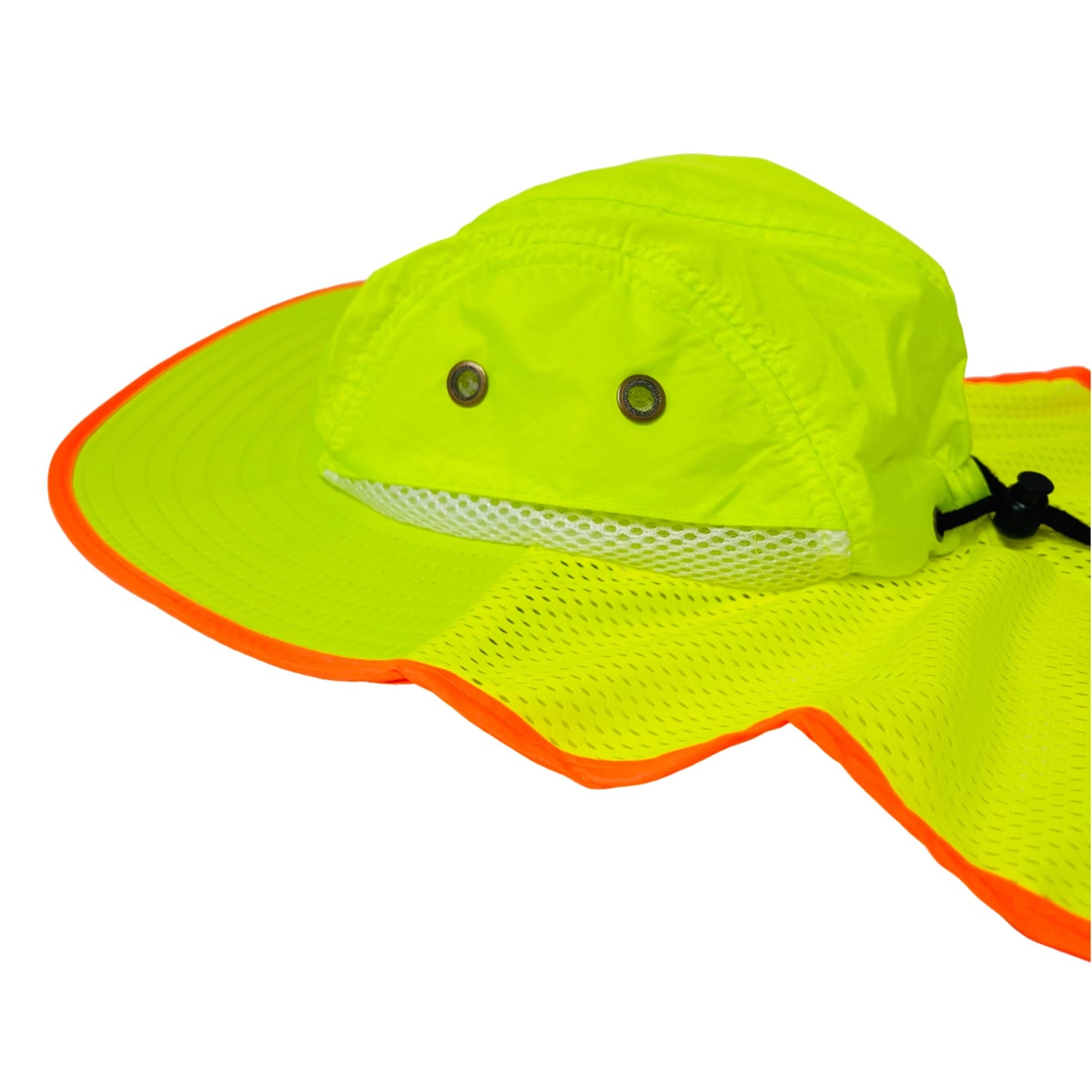 Packable and Adjustable High Visibility Mesh Boonie Sun Hat with Neck Flap and Reflective Stripe