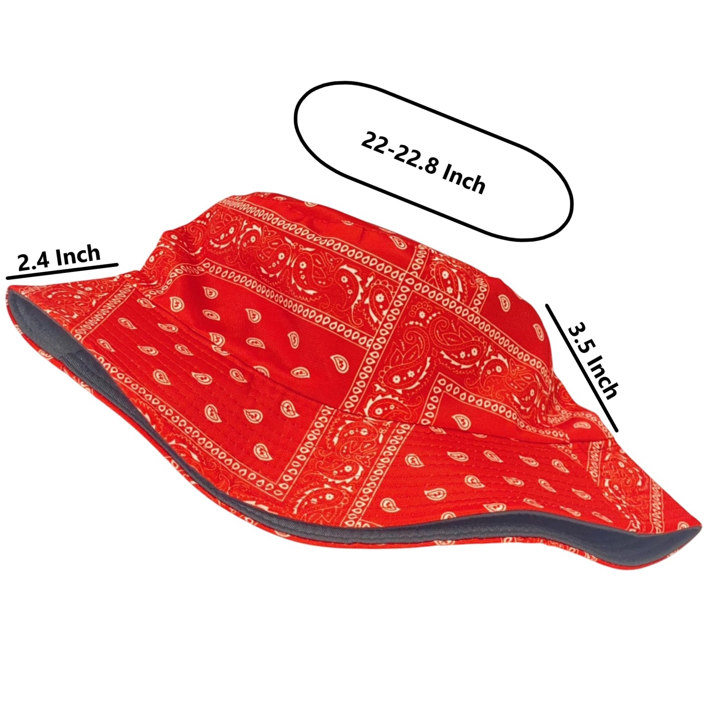 Unisex Bandana Paisley Bucket Hat Reversible Double-Side-Wear Packable for Travel, Outdoors, and Beach
