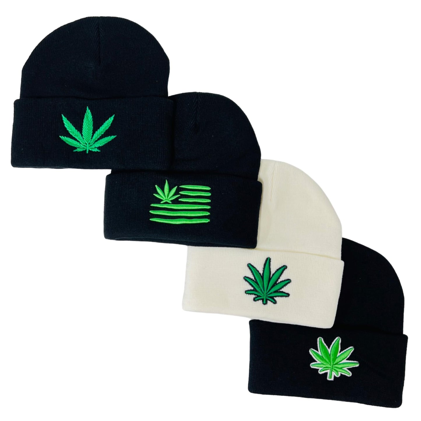 Unisex Embroidered Marijuana Pot Leaf Winter Knit Beanie