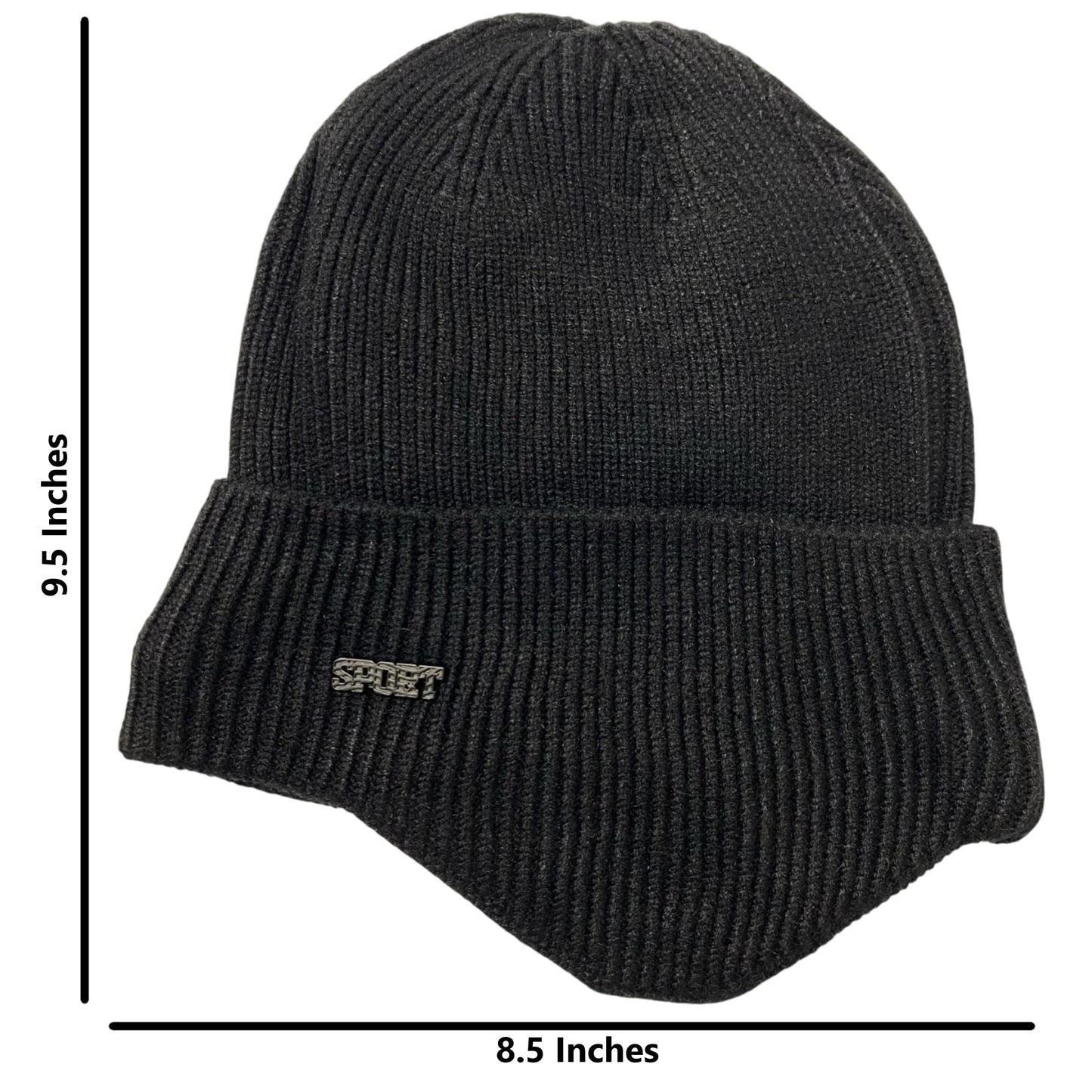 Super Soft Plush-Lined Solid Color Knitted Sport Cuffed Hat with Ear Cover