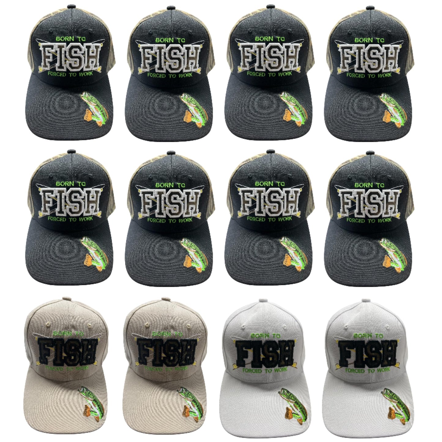 Embroidered Born to Fish Forced to Work Adjustable Baseball Cap