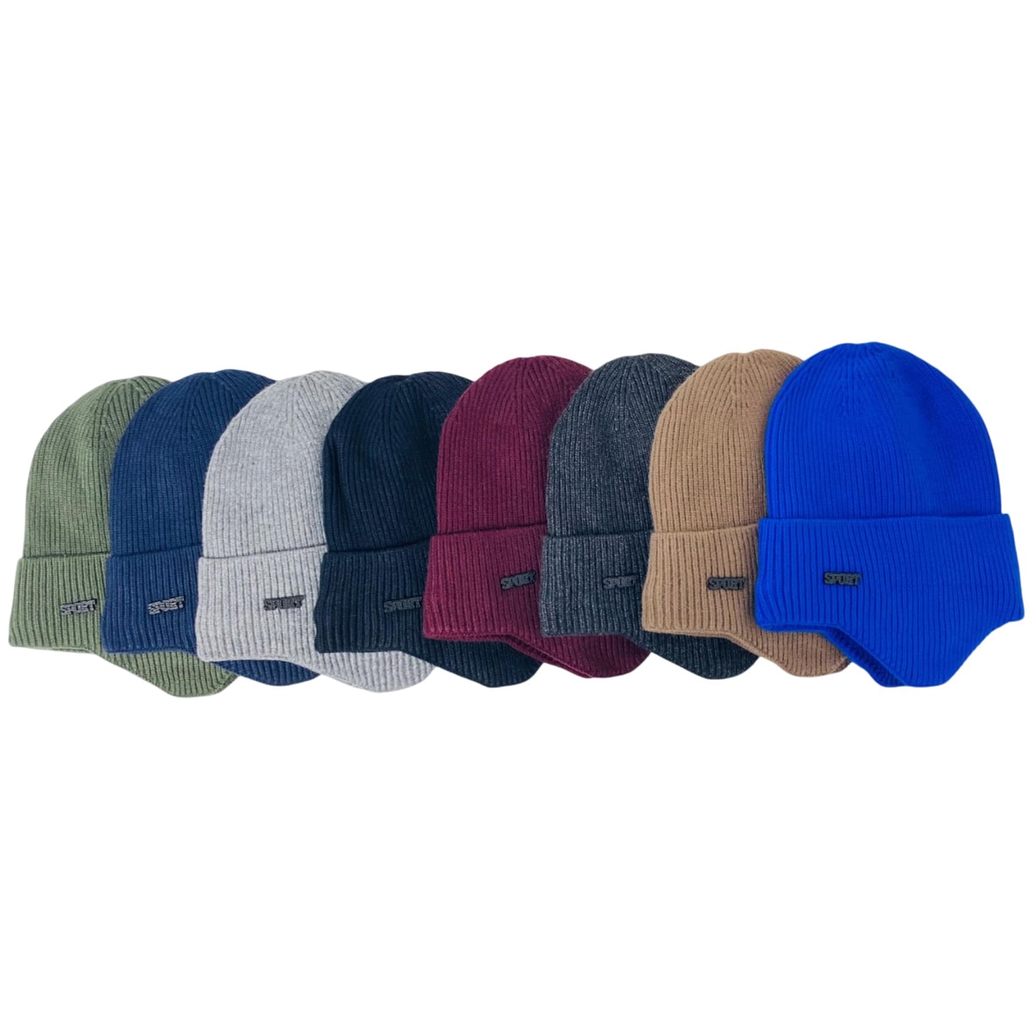 Super Soft Plush-Lined Solid Color Knitted Sport Cuffed Hat with Ear Cover