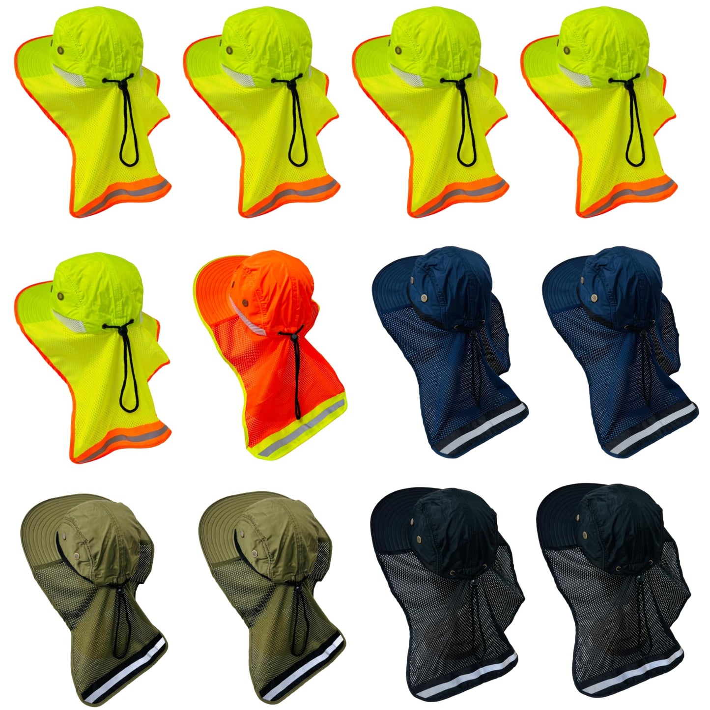 Packable and Adjustable High Visibility Mesh Boonie Sun Hat with Neck Flap and Reflective Stripe