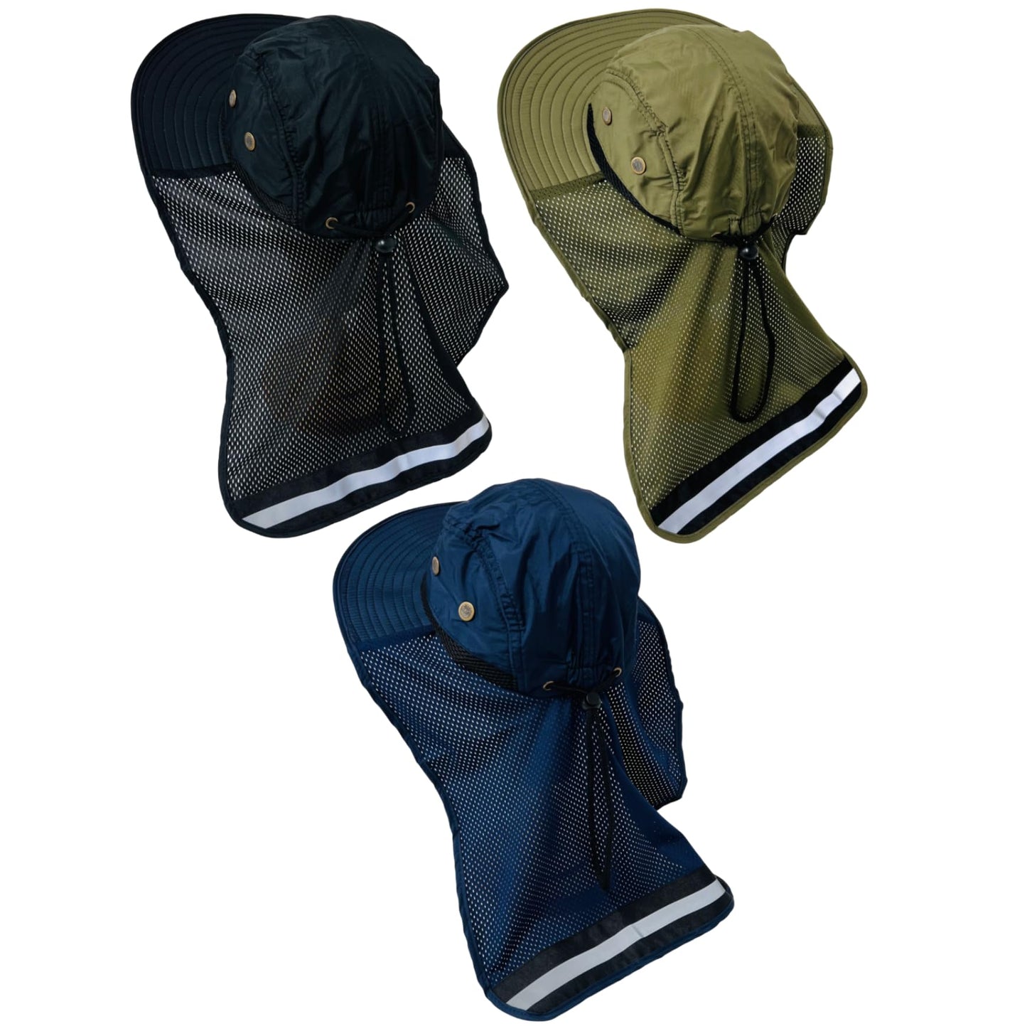 Packable and Adjustable High Visibility Mesh Boonie Sun Hat with Neck Flap and Reflective Stripe