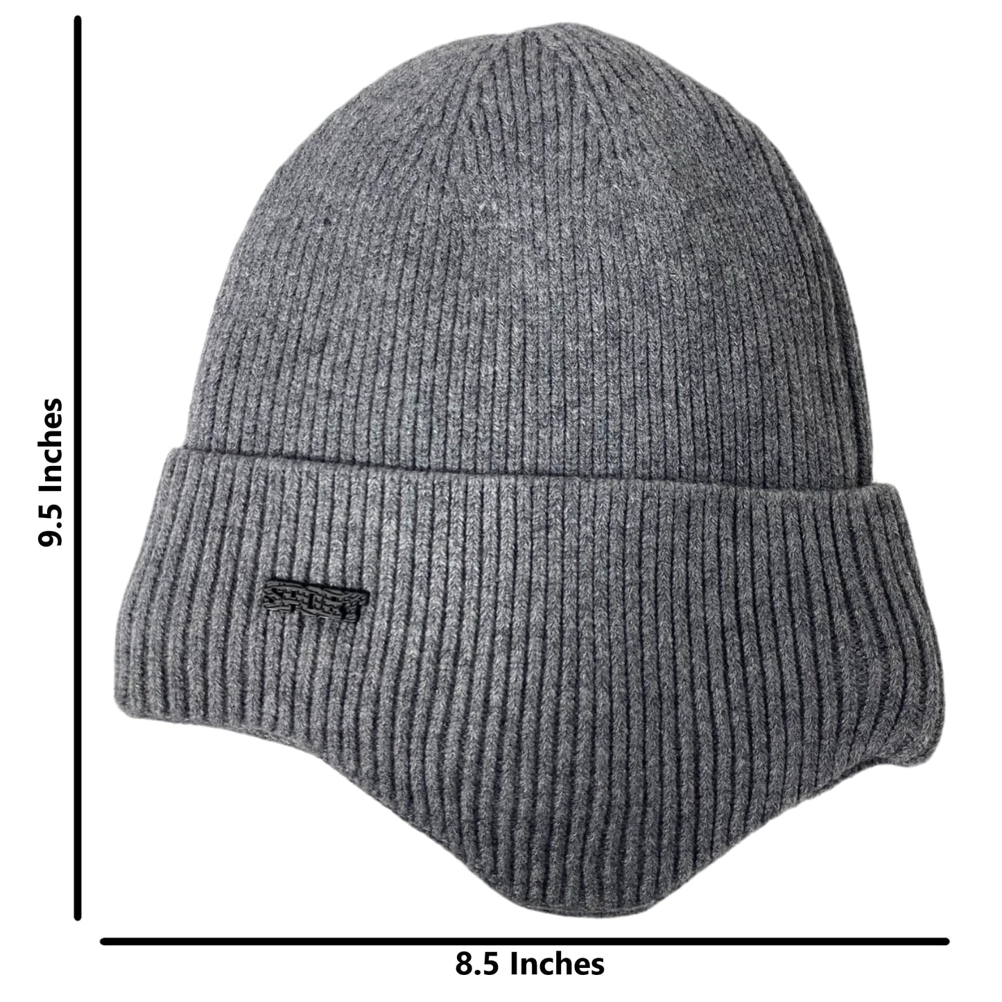 Super Soft Plush-Lined Solid Color Knitted Sport Cuffed Hat with Ear Cover