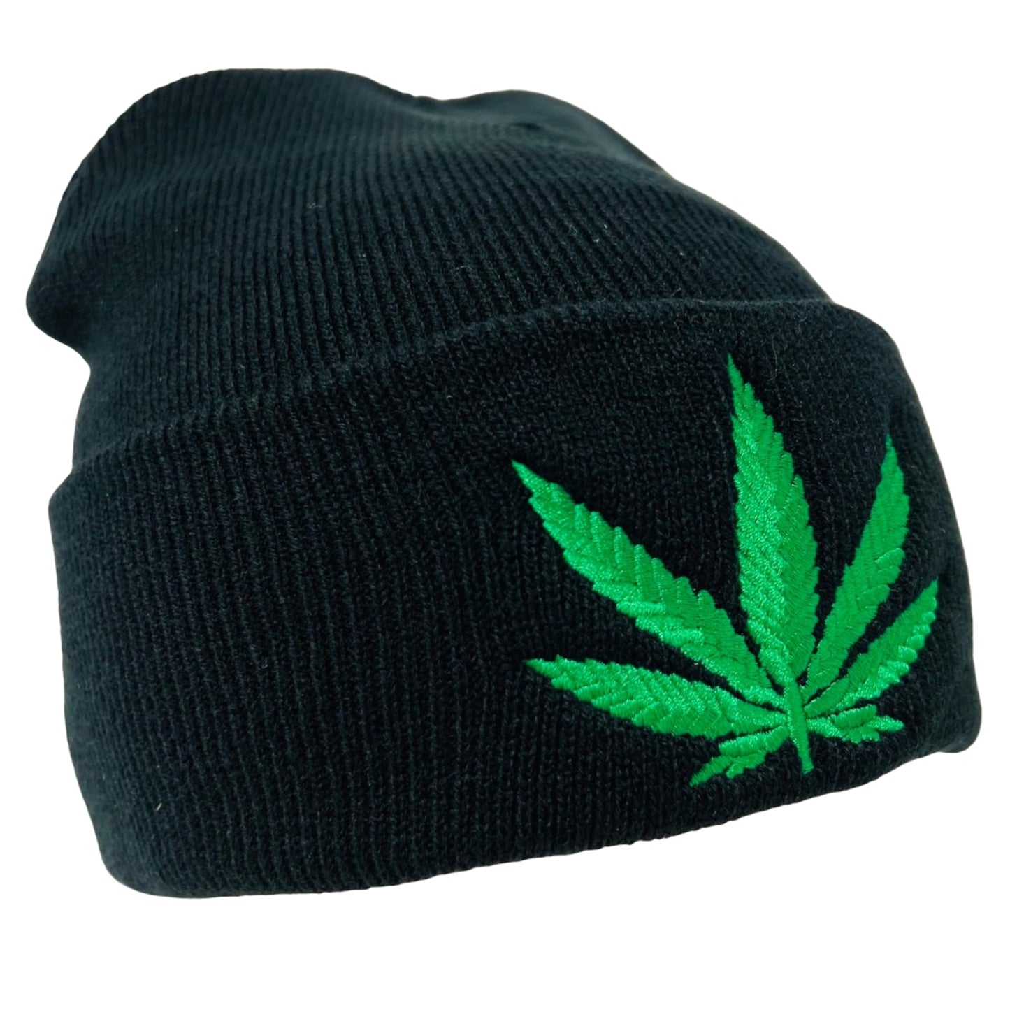 Unisex Embroidered Marijuana Pot Leaf Winter Knit Beanie
