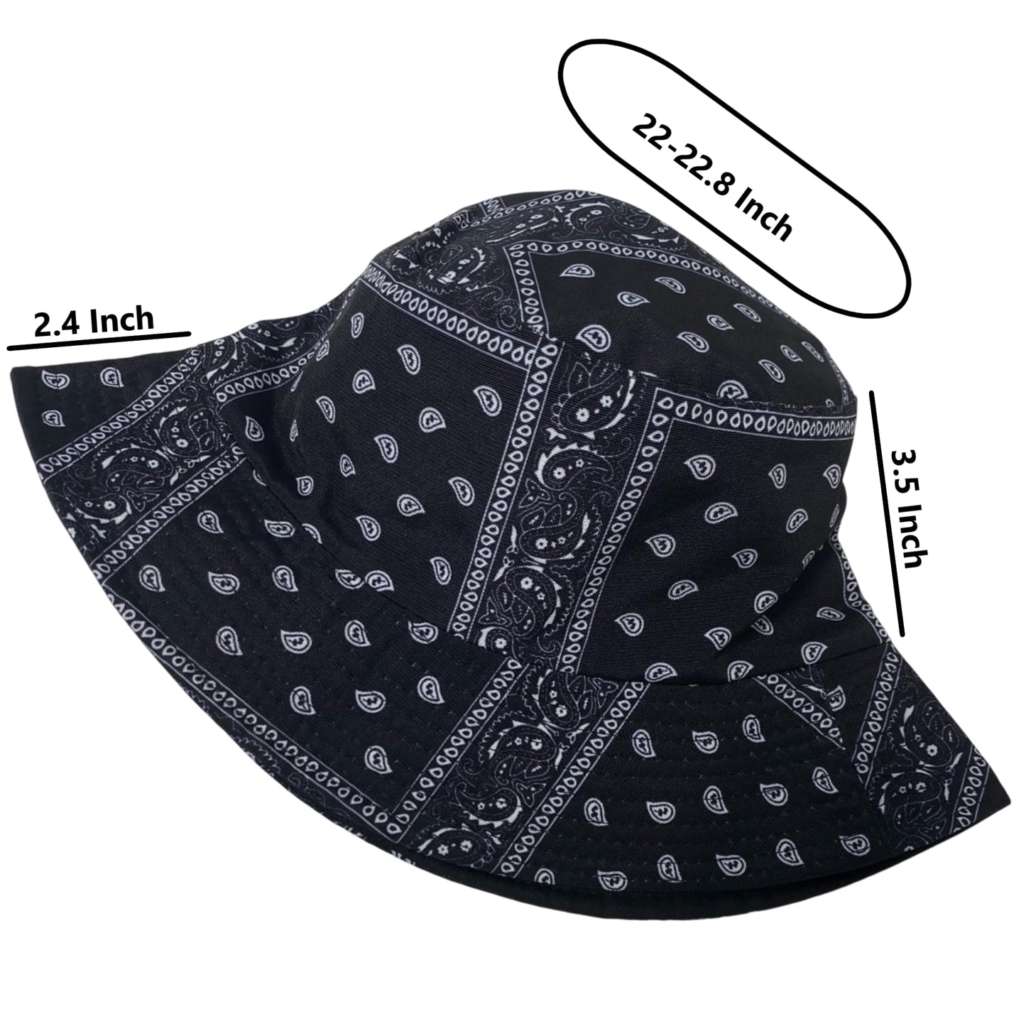 Unisex Bandana Paisley Bucket Hat Reversible Double-Side-Wear Packable for Travel, Outdoors, and Beach