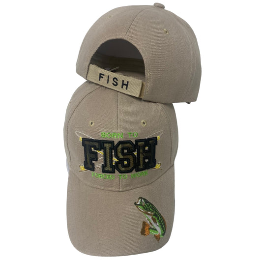 Embroidered Born to Fish Forced to Work Adjustable Baseball Cap