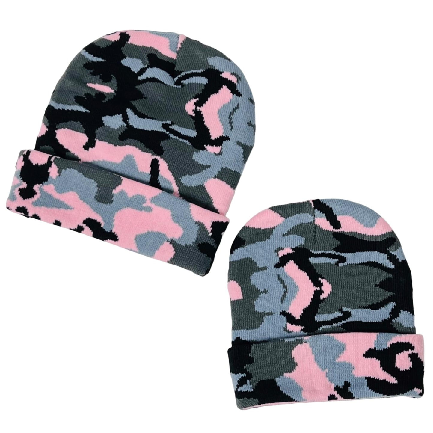 Super Soft Adult & Child Camo Print Winter Knit Beanie Set