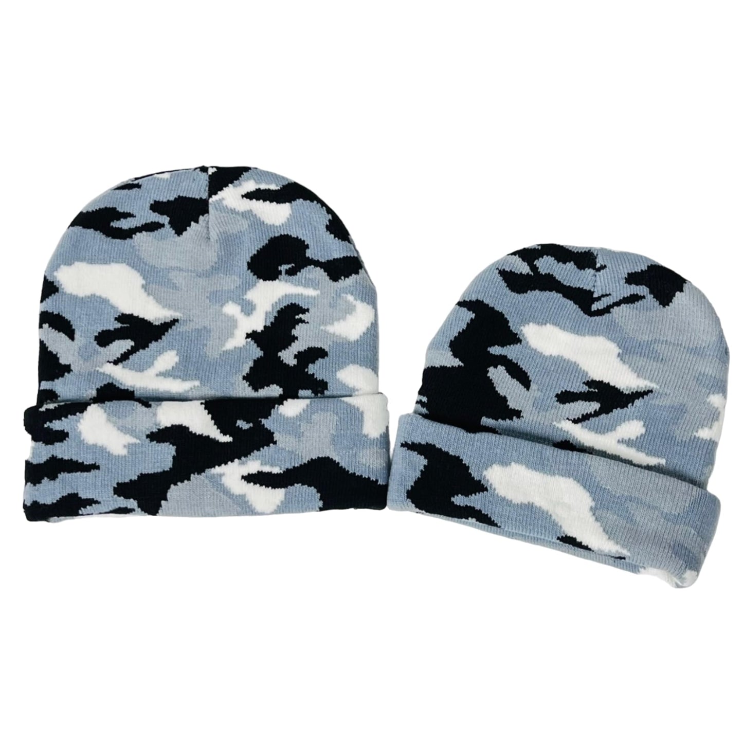 Super Soft Adult & Child Camo Print Winter Knit Beanie Set