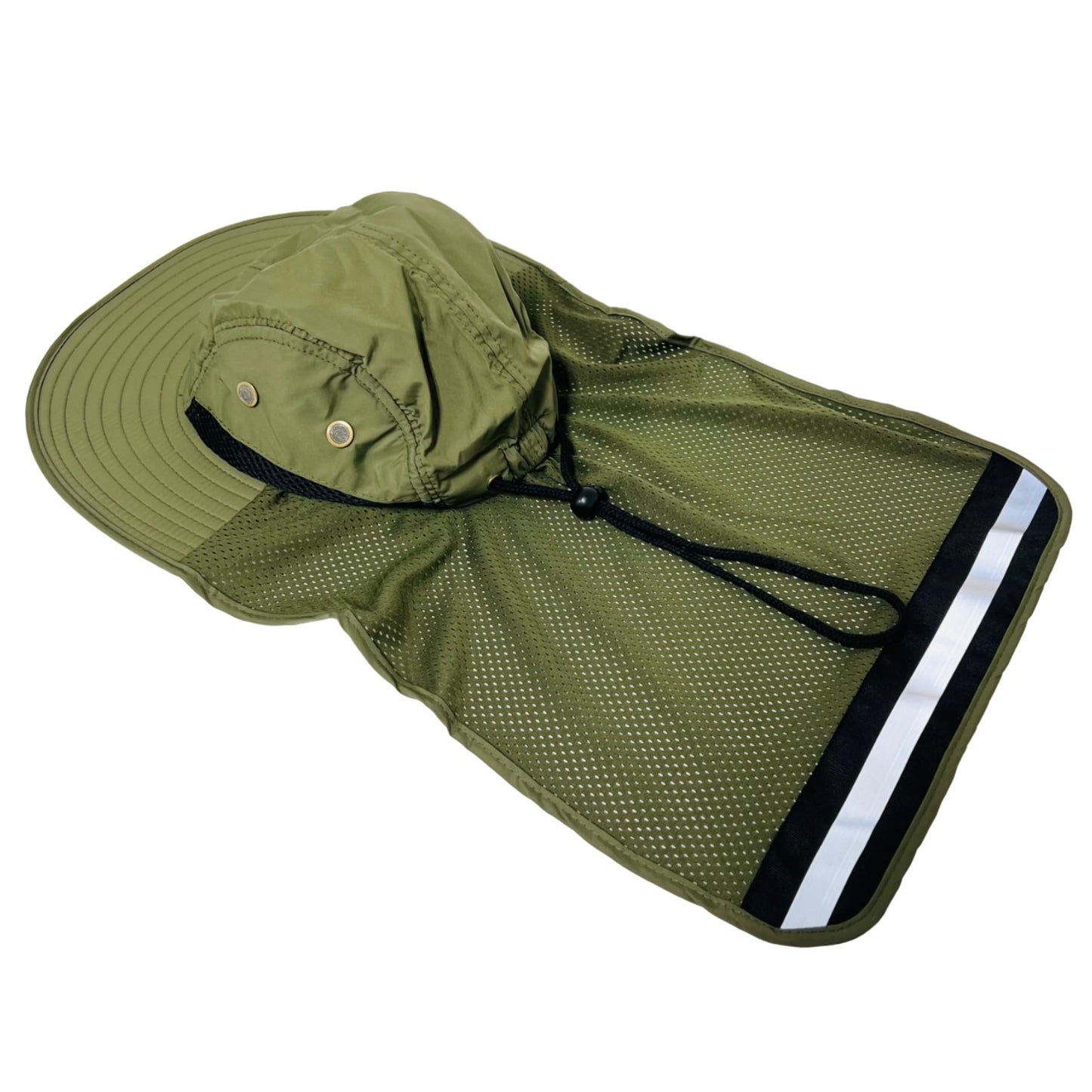 Packable and Adjustable High Visibility Mesh Boonie Sun Hat with Neck Flap and Reflective Stripe