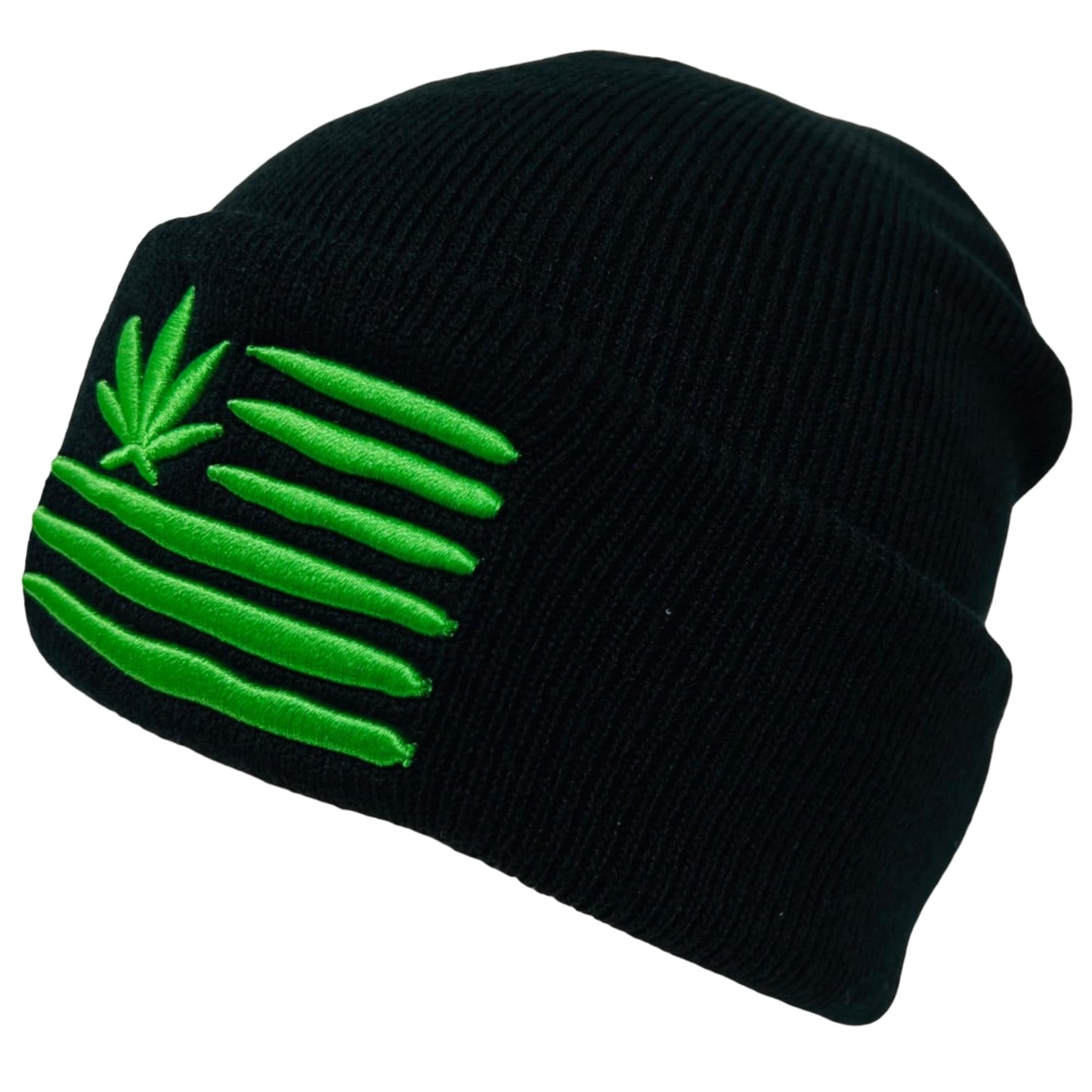 Unisex Embroidered Marijuana Pot Leaf Winter Knit Beanie