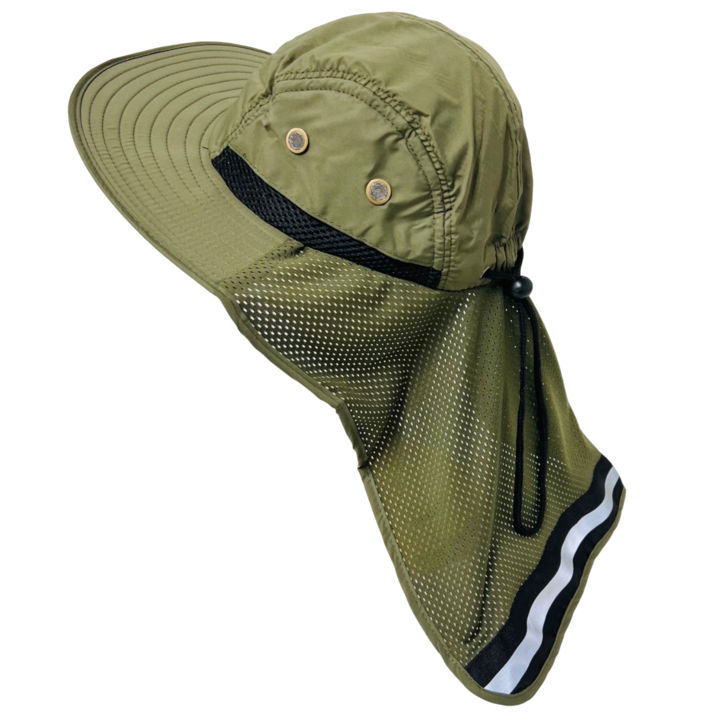 Packable and Adjustable High Visibility Mesh Boonie Sun Hat with Neck Flap and Reflective Stripe