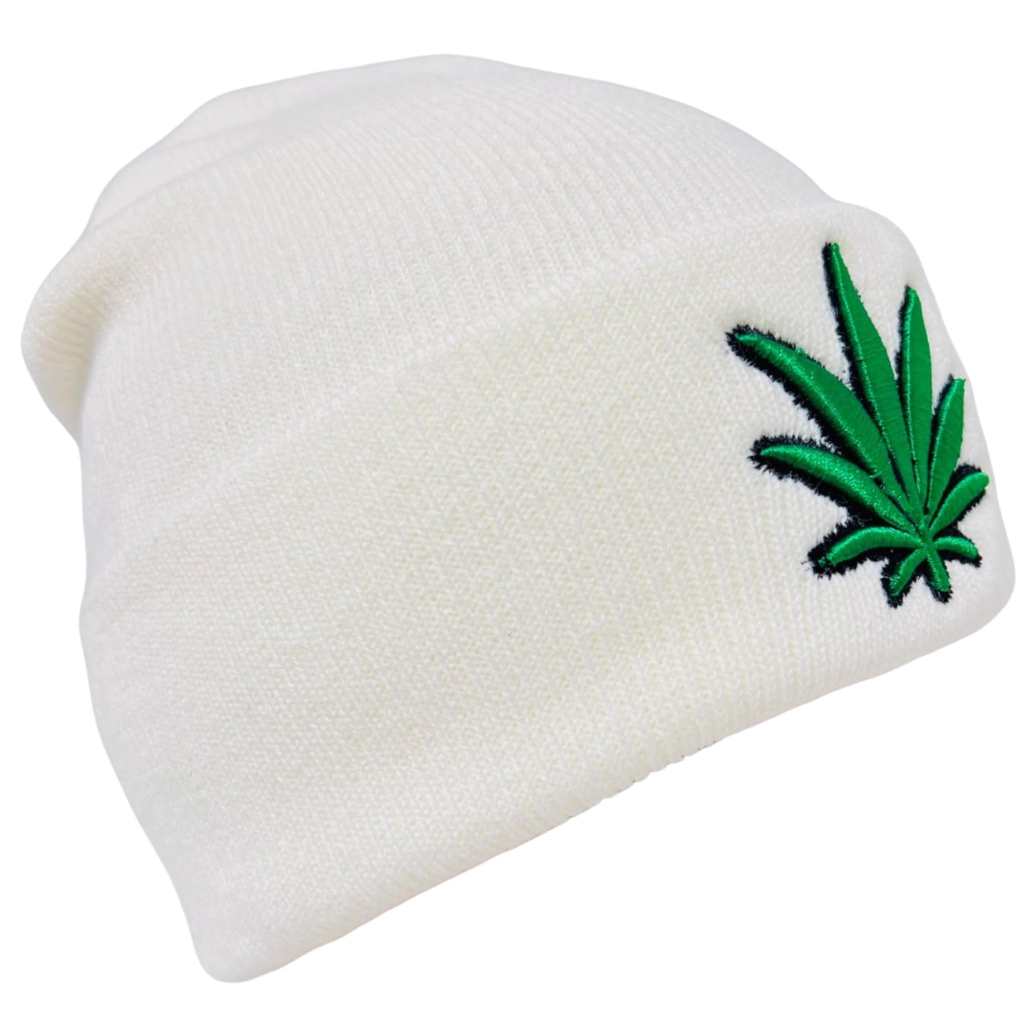 Unisex Embroidered Marijuana Pot Leaf Winter Knit Beanie