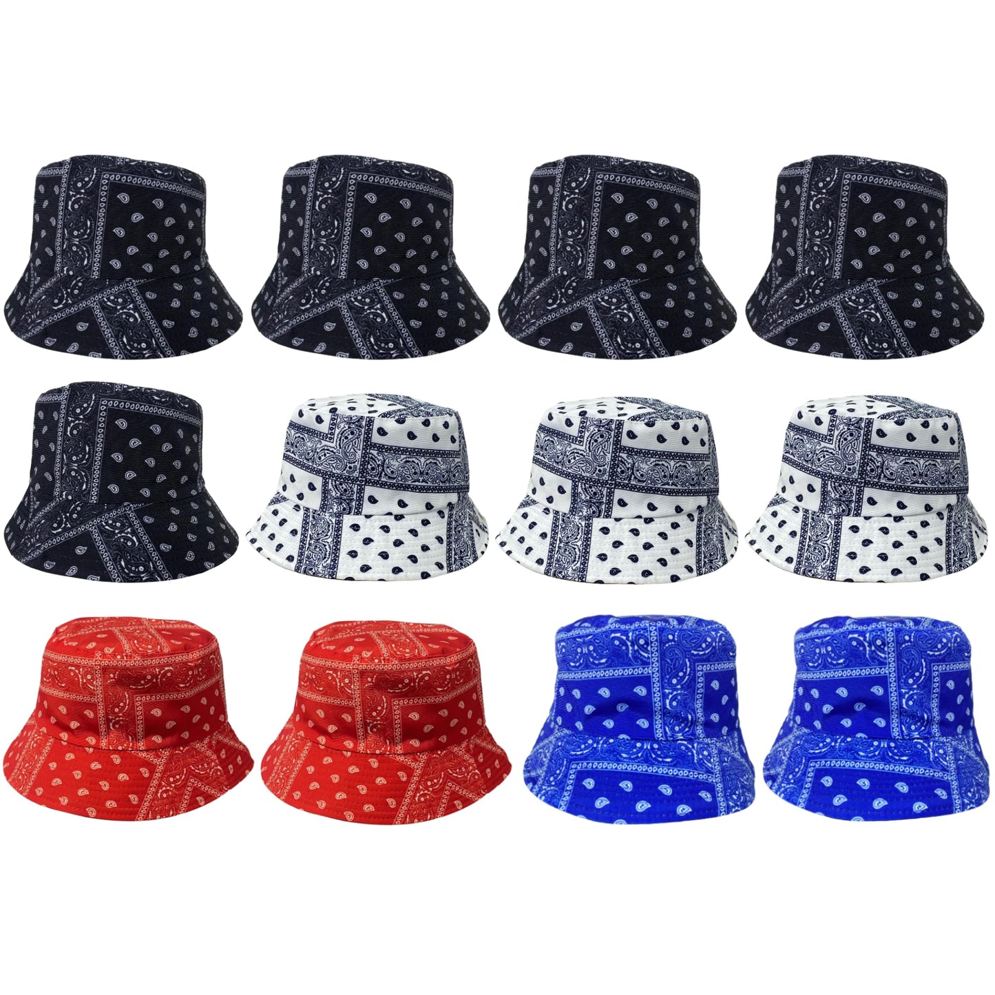 Unisex Bandana Paisley Bucket Hat Reversible Double-Side-Wear Packable for Travel, Outdoors, and Beach