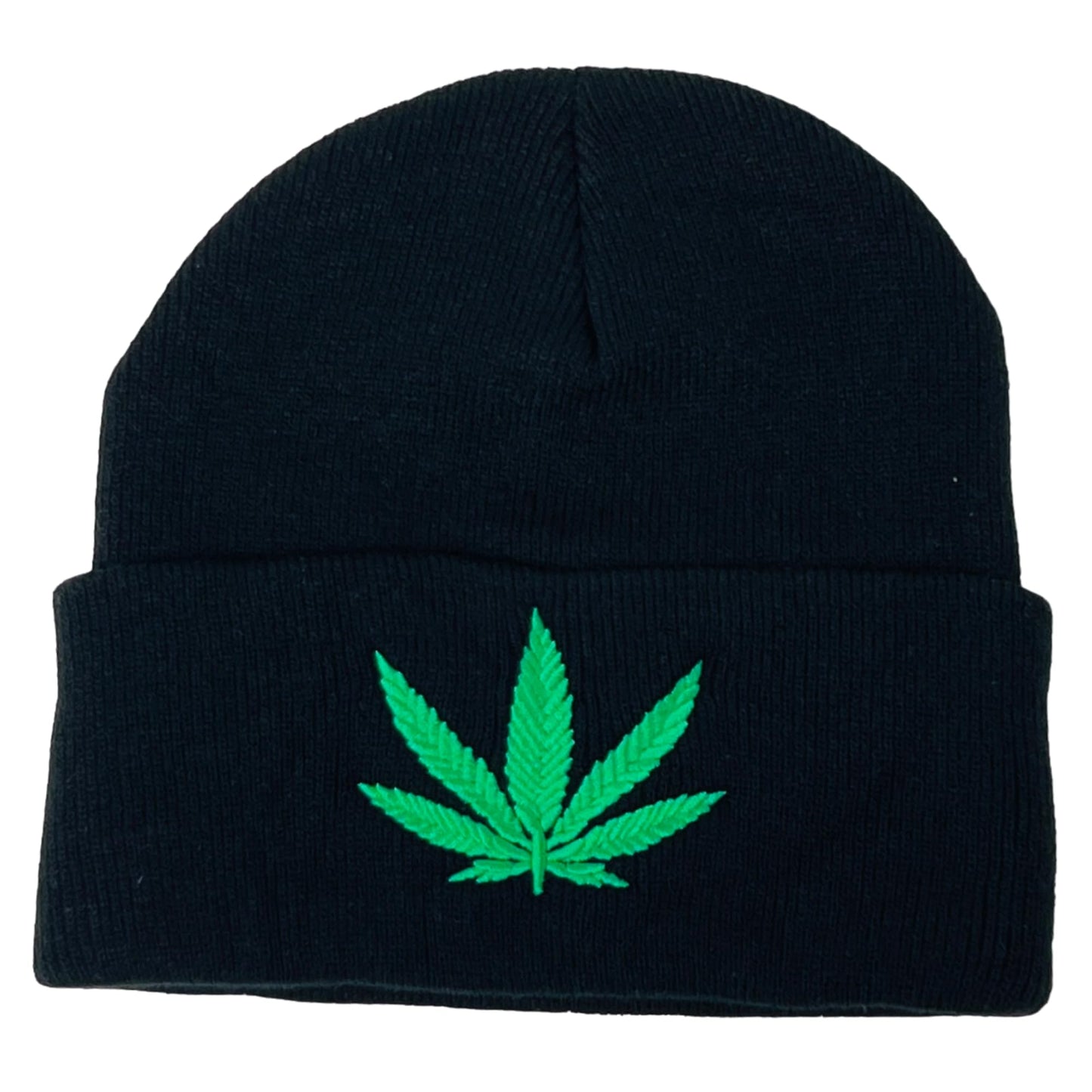 Unisex Embroidered Marijuana Pot Leaf Winter Knit Beanie
