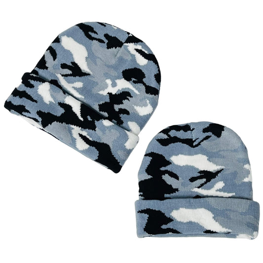 Super Soft Adult & Child Camo Print Winter Knit Beanie Set