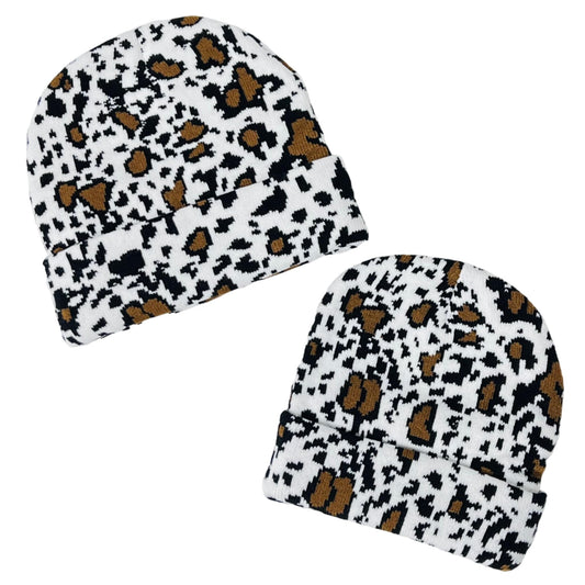 Super Soft Adult & Child Animal Print Winter Knit Beanie Set