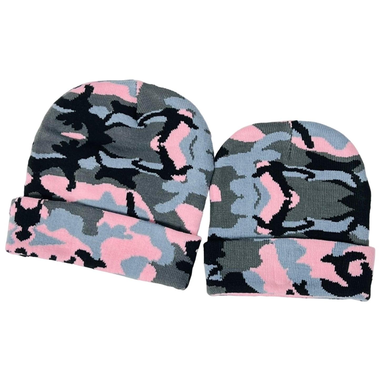 Super Soft Adult & Child Camo Print Winter Knit Beanie Set