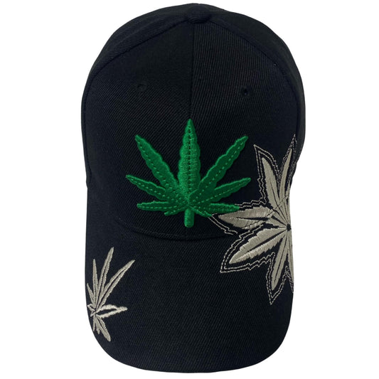 Unisex Marijuana Leaf Embroidered Dad Hat Adjustable Green Leaf Design Baseball Cap