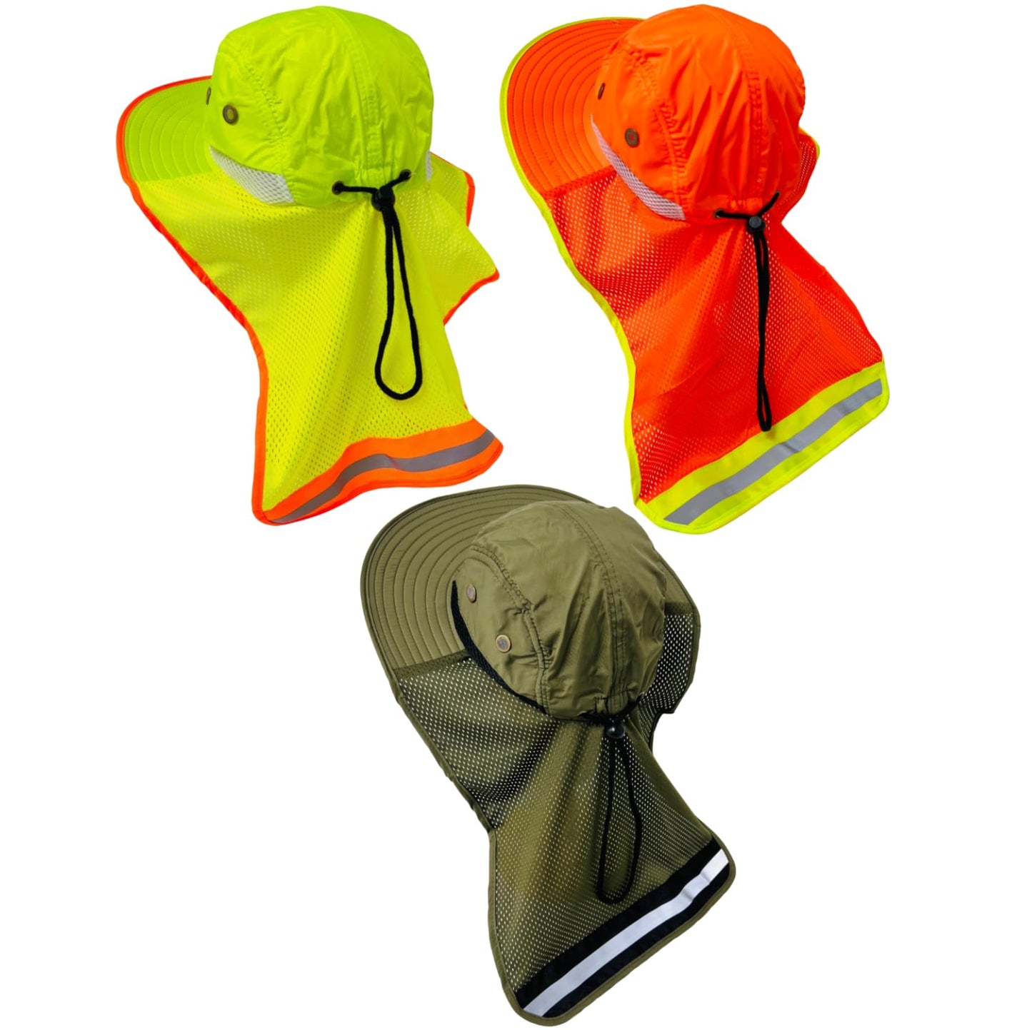 Packable and Adjustable High Visibility Mesh Boonie Sun Hat with Neck Flap and Reflective Stripe
