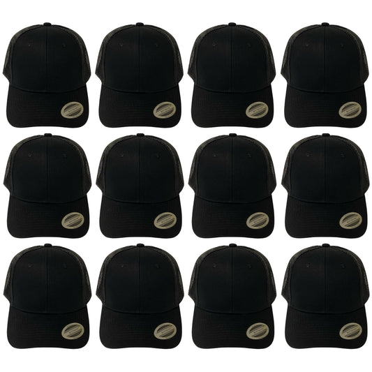 Classic Solid Black Mesh Trucker Hat - Adjustable Snapback Cap for Men & Women - Casual & Sporty Style
