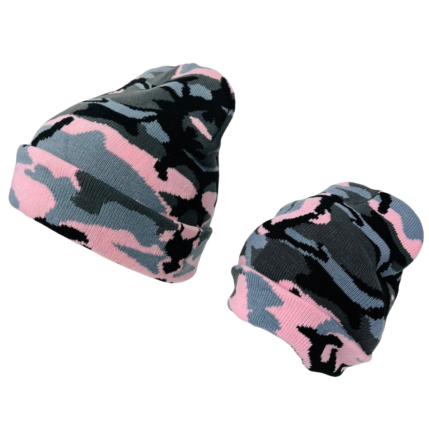 Super Soft Adult & Child Camo Print Winter Knit Beanie Set