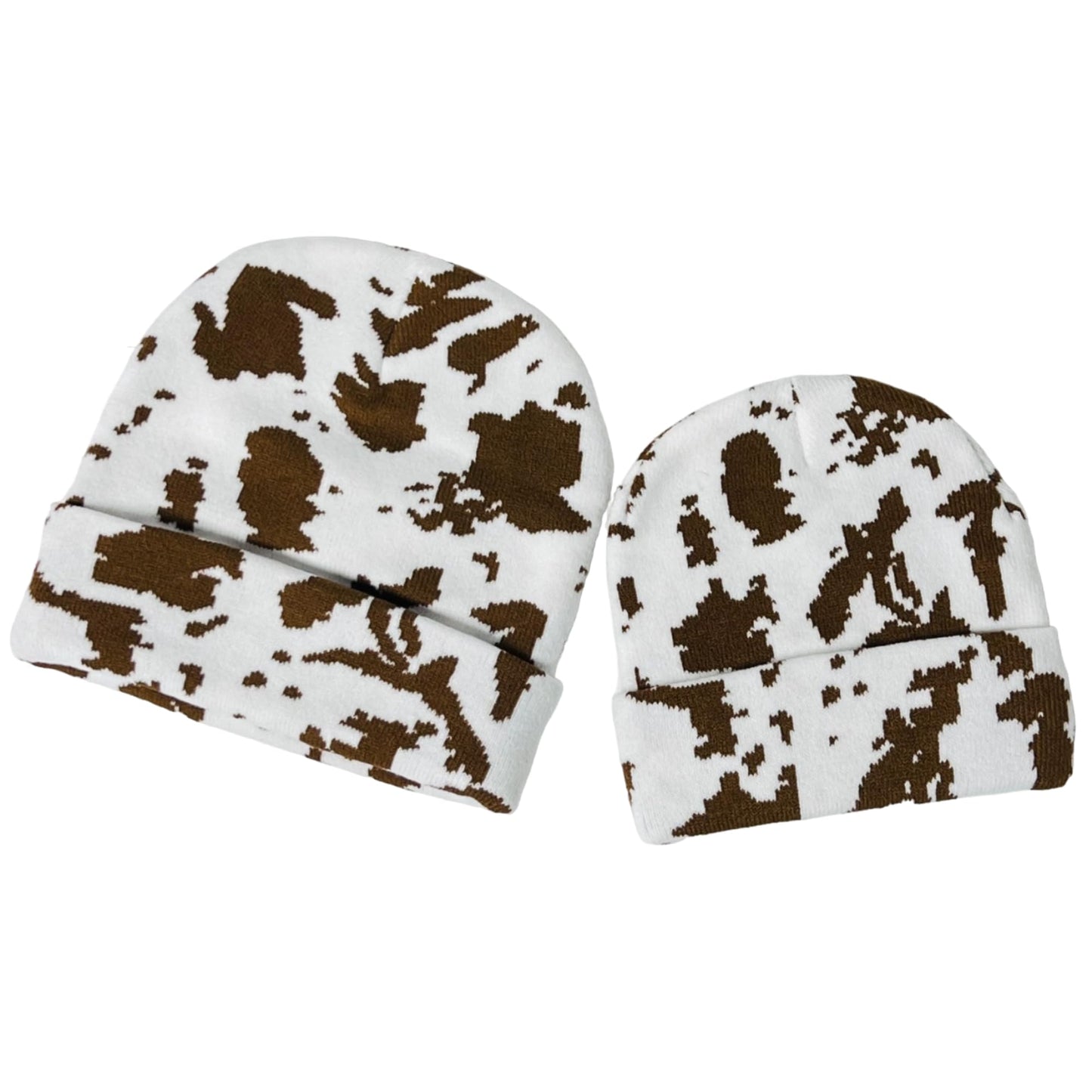 Super Soft Adult & Child Animal Print Winter Knit Beanie Set