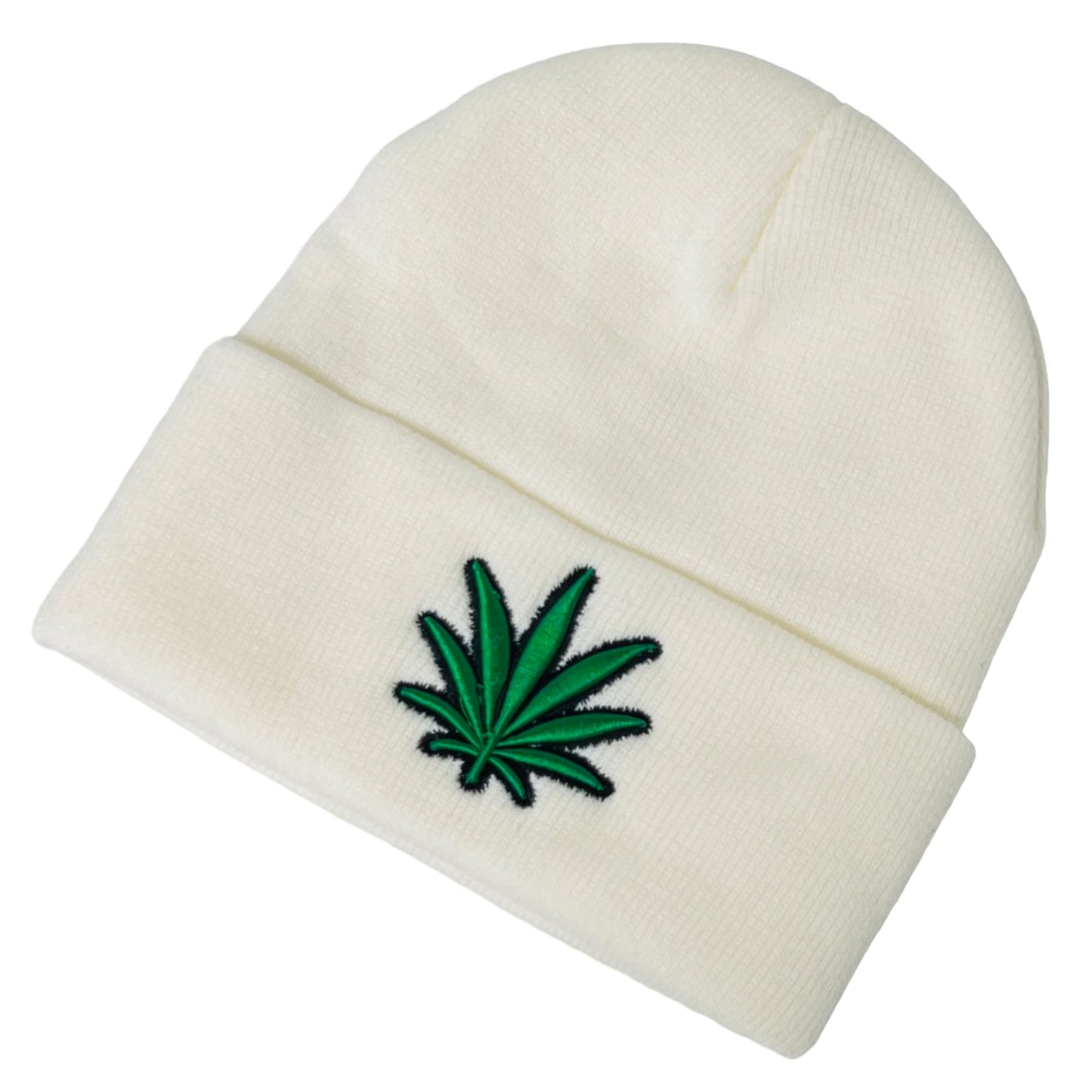 Unisex Embroidered Marijuana Pot Leaf Winter Knit Beanie