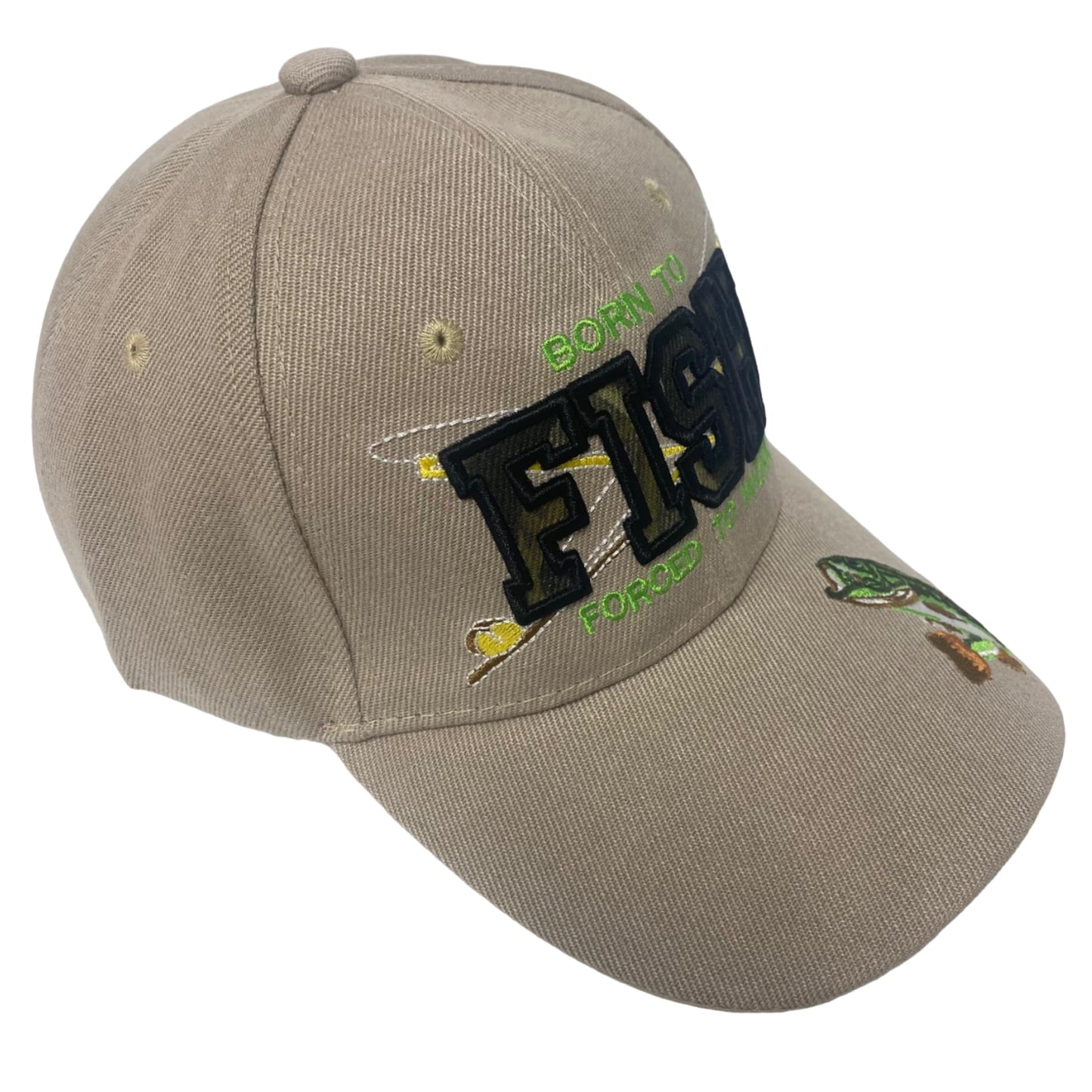 Embroidered Born to Fish Forced to Work Adjustable Baseball Cap