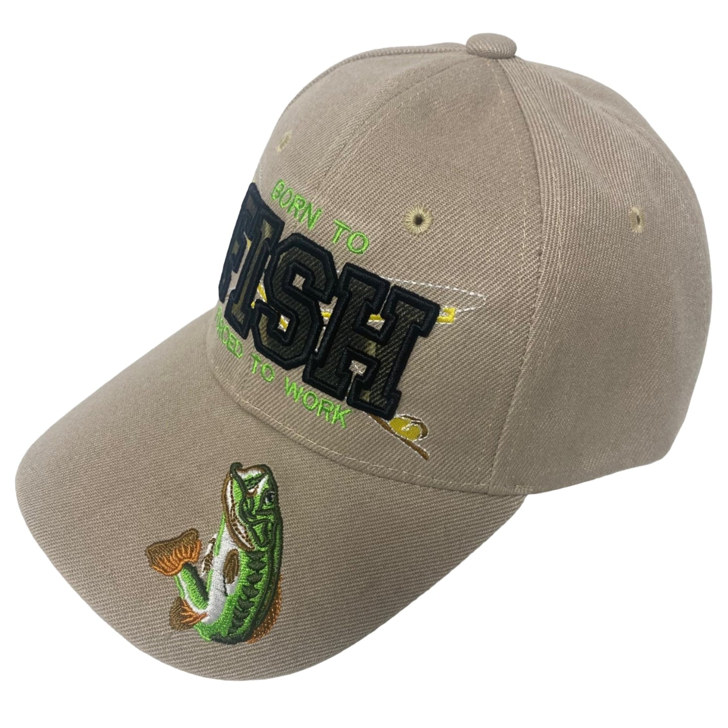 Embroidered Born to Fish Forced to Work Adjustable Baseball Cap