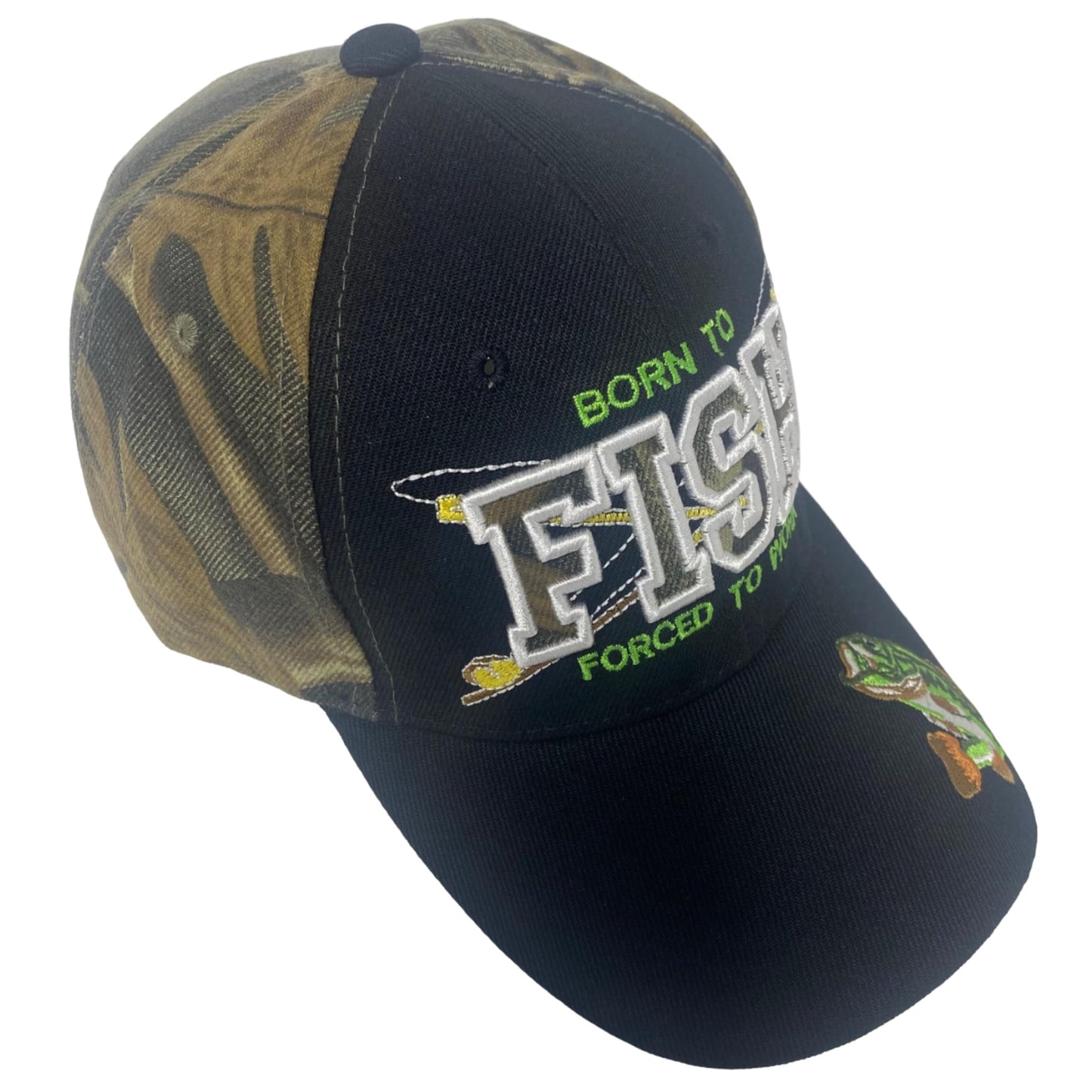 Embroidered Born to Fish Forced to Work Adjustable Baseball Cap