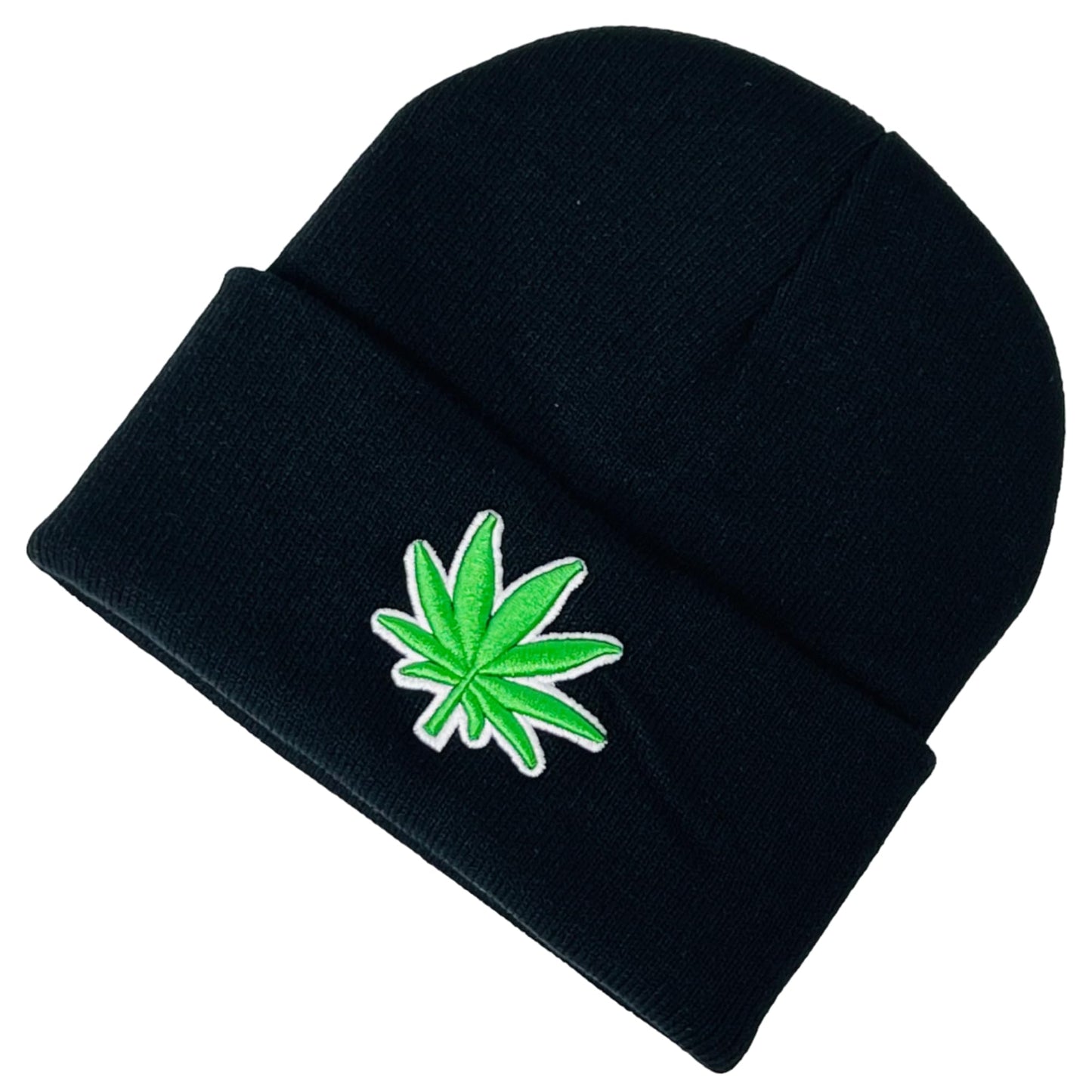 Unisex Embroidered Marijuana Pot Leaf Winter Knit Beanie