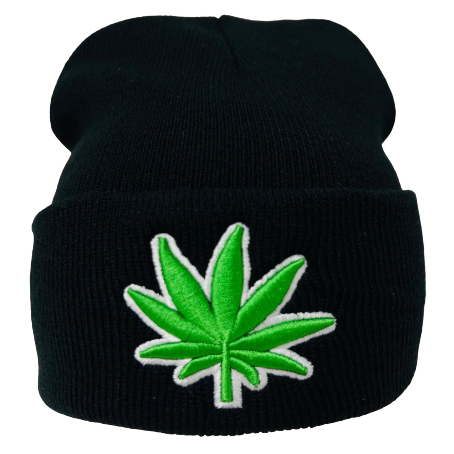 Unisex Embroidered Marijuana Pot Leaf Winter Knit Beanie