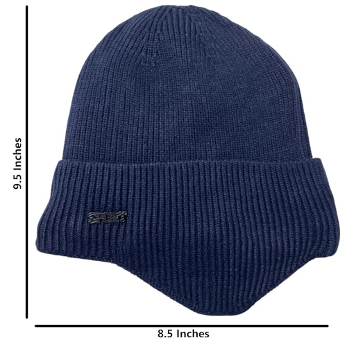 Super Soft Plush-Lined Solid Color Knitted Sport Cuffed Hat with Ear Cover