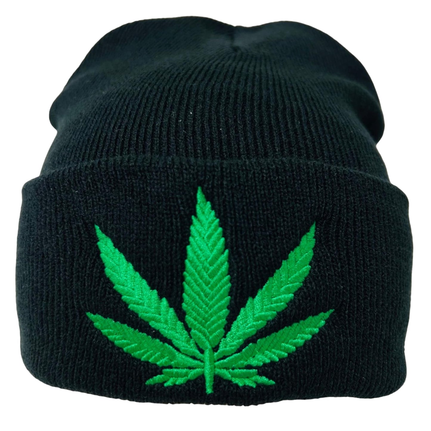 Unisex Embroidered Marijuana Pot Leaf Winter Knit Beanie