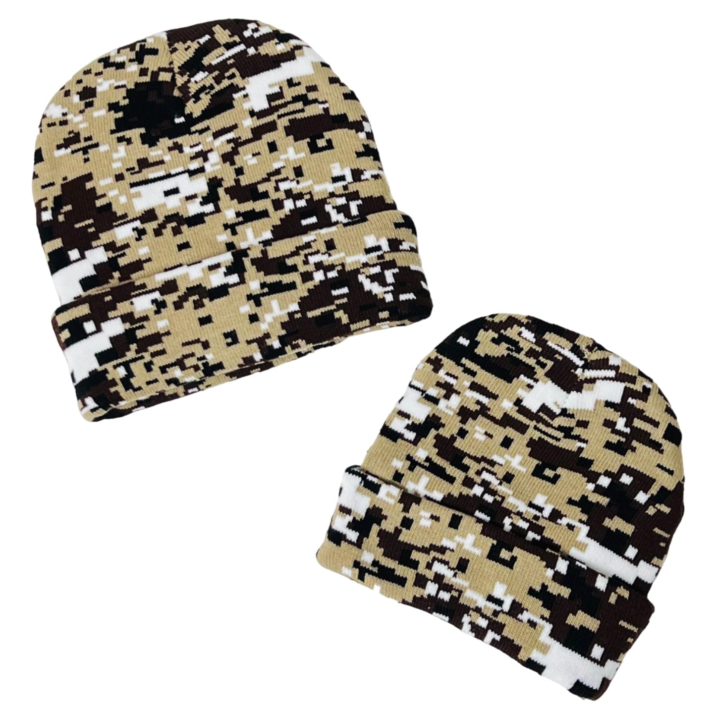 Super Soft Adult & Child Camo Print Winter Knit Beanie Set